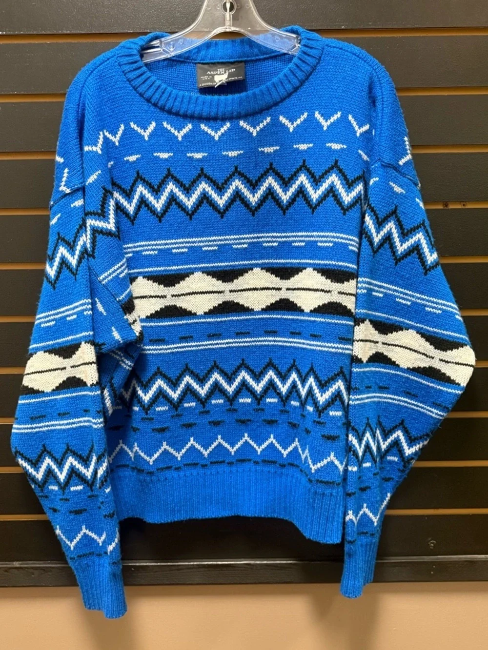 Vintage Aspen Ltd Sweater Blue Fair Isle Ski USA Wool Blend Size L